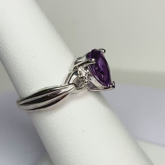 Solid 10k white gold ring Color Change Synthetic Sapphire pear tear with natural diamonds size 6