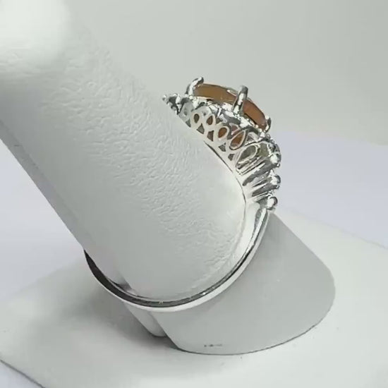 Oregon Fire Opal Fancy Lacy Filigree Ring in Sterling Silver size 8 PLEASE READ