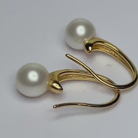 Beautiful Cultured Pearl Vermeil drop earrings in gold over sterling silver 7mm