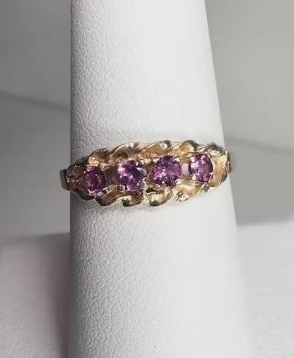 Rhodolite Garnet Rope Band Ring in Solid 10k Gold size 7.25