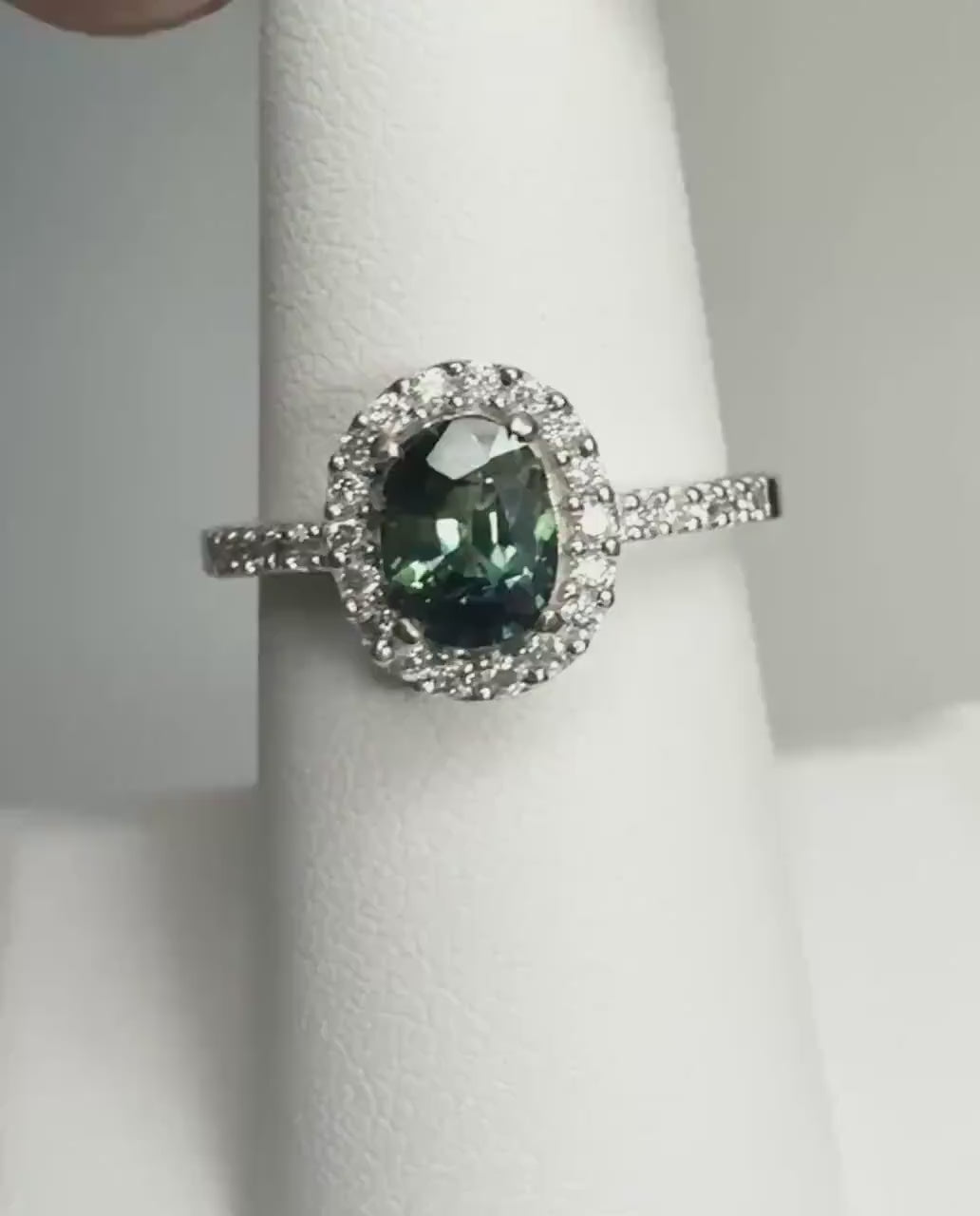 Stunning Bi-Color Sapphire and Diamond Halo Ring in Solid 10k White Gold size 7