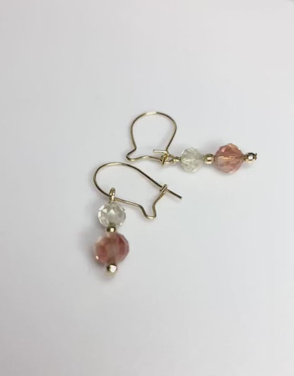 Solid 14k Oregon Sunstone multi-color dangle drop earrings