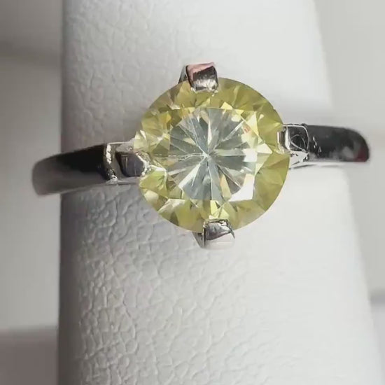Yellow Moissanite Solitaire Ring in Sterling Silver size 7