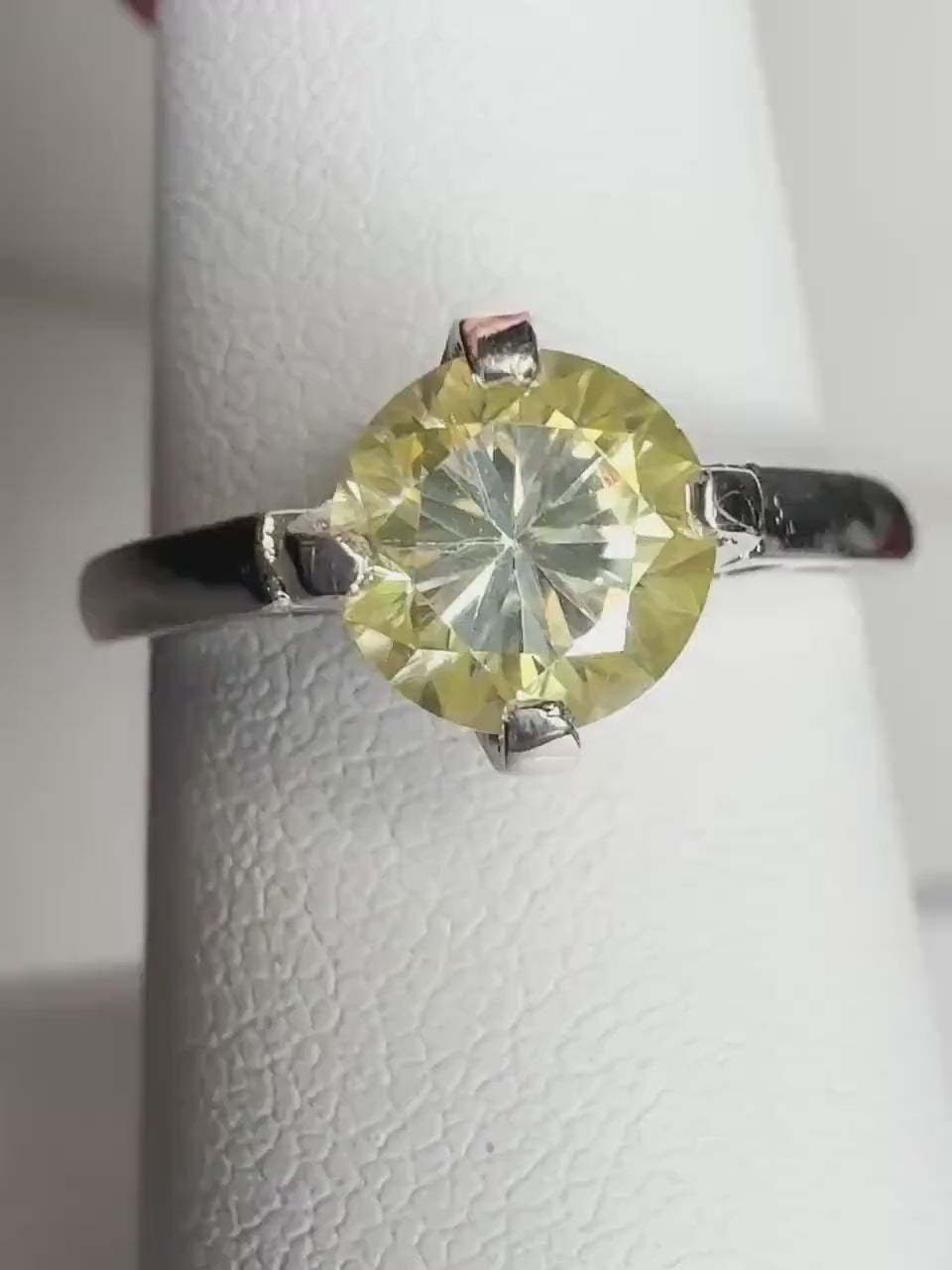Yellow Moissanite Solitaire Ring in Sterling Silver size 7