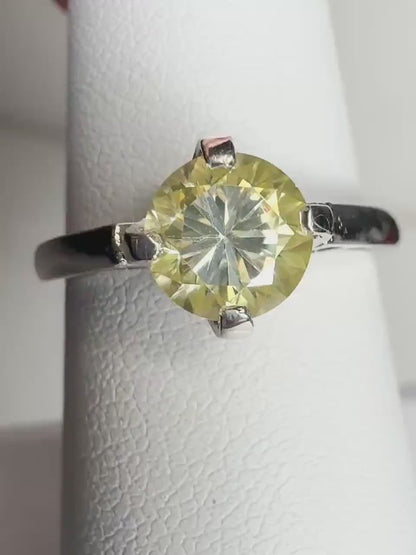 Yellow Moissanite Solitaire Ring in Sterling Silver size 7