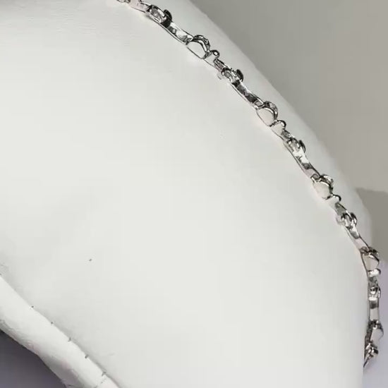 Solid 18k Natural Diamond Vine Link Tennis Style Line Bracelet in White Gold 7.25"