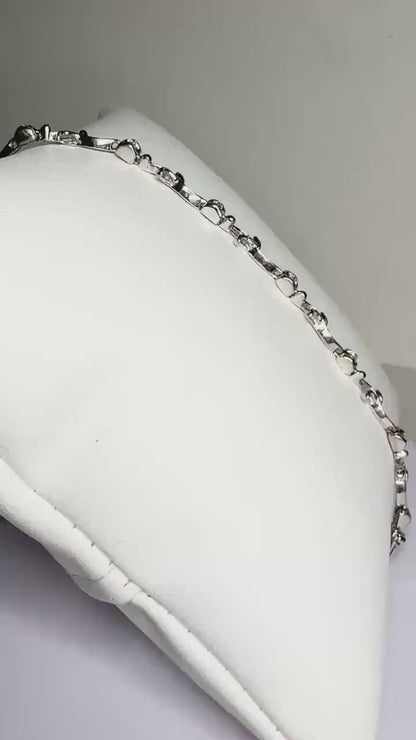 Solid 18k Natural Diamond Vine Link Tennis Style Line Bracelet in White Gold 7.25"