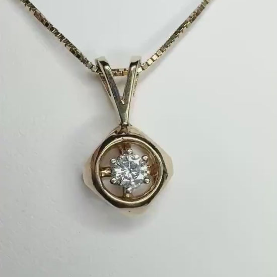Vintage Custom Diamond Solitaire Pendant Necklace in Solid 14k Gold 20"