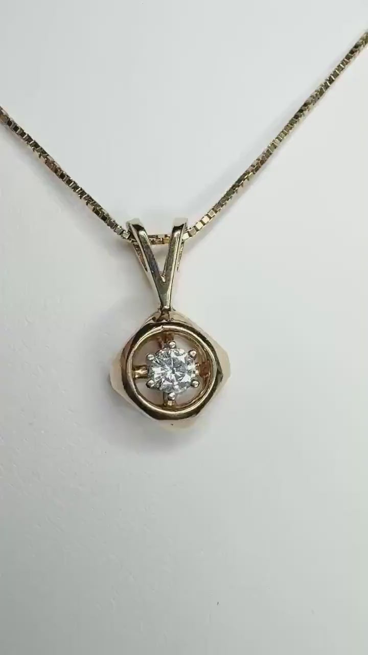 Vintage Custom Diamond Solitaire Pendant Necklace in Solid 14k Gold 20"