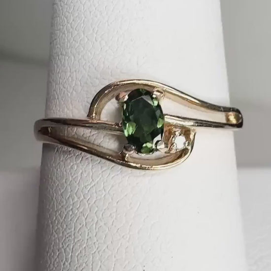 Green Tourmaline and Diamond Accent Ring Solid 10k Gold size 8.5