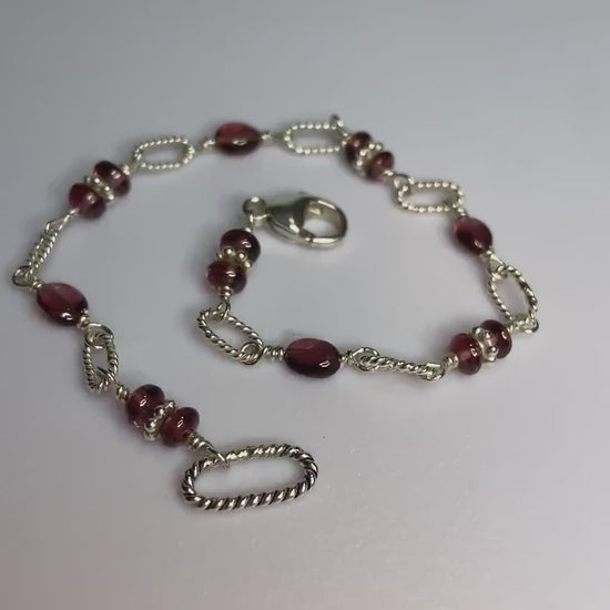 Malawi Rhodolite Garnet Sterling Silver beaded bracelet