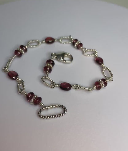 Malawi Rhodolite Garnet Sterling Silver beaded bracelet