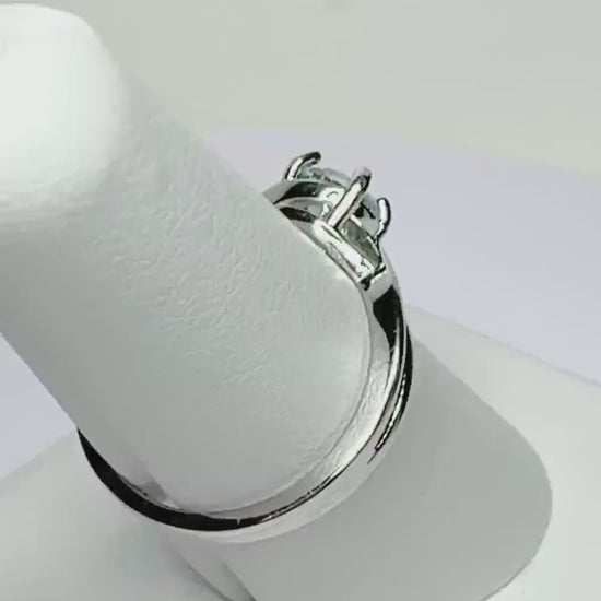 Light Greenish-Blue Moissanite Solitaire Bypass Ring Sterling Silver size 6.75