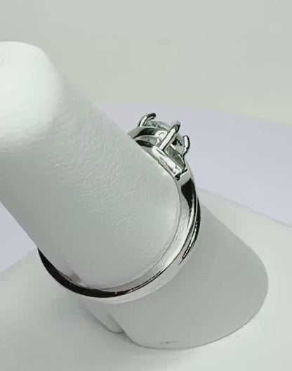 Light Greenish-Blue Moissanite Solitaire Bypass Ring Sterling Silver size 6.75