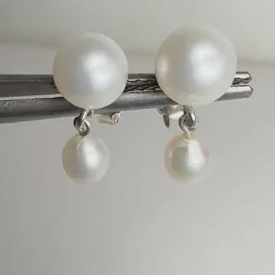 Freshwater Vintage Cultured Pearl Sud Dangle Drop Earrings in Sterling Silver