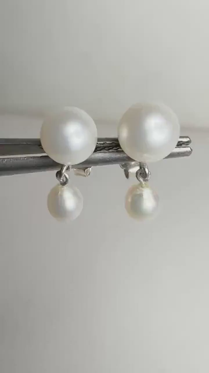 Freshwater Vintage Cultured Pearl Sud Dangle Drop Earrings in Sterling Silver