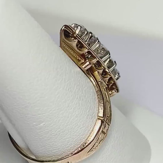 Antique Victorian era Diamond Navette Ring with Black Enamel approx 1.2ctw Solid 14k gold or better size 8.5