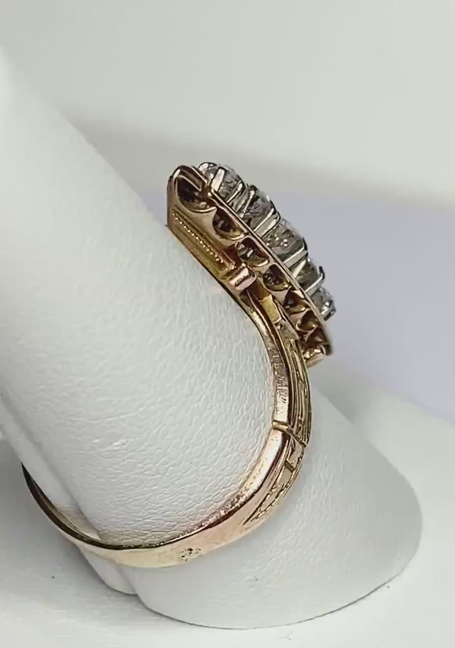 Antique Victorian era Diamond Navette Ring with Black Enamel approx 1.2ctw Solid 14k gold or better size 8.5