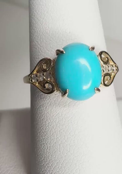 Arizona Sleeping Sleeping Beauty Turquoise and Diamond Ring in Solid 10k Gold size 8