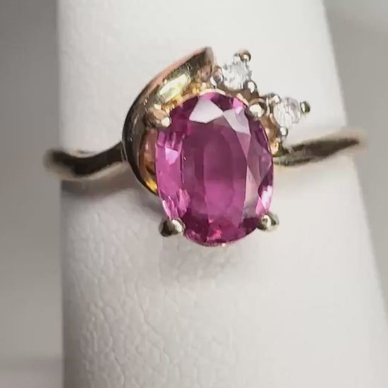 Pink Sapphire and Diamond Ring in Solid 14k Gold Dainty and Sweet size 6.25