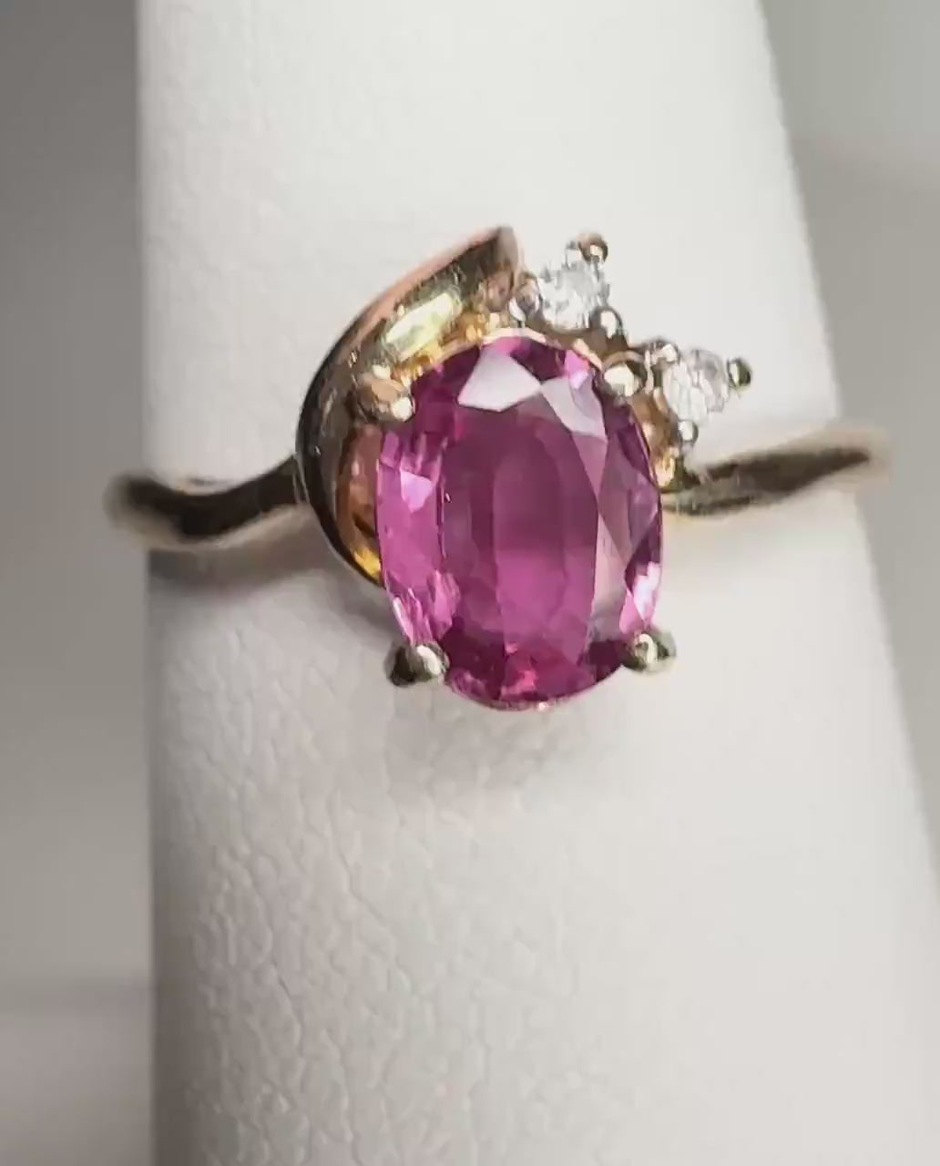 Pink Sapphire and Diamond Ring in Solid 14k Gold Dainty and Sweet size 6.25