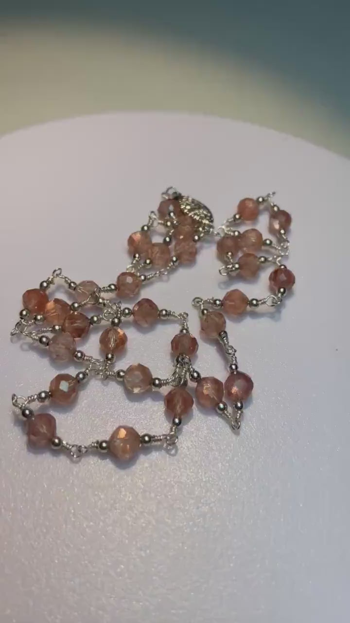 Genuine Oregon Sunstone beaded sterling silver necklace