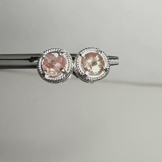 Checkerboard Faceted Andesine Rope Design Stud Earrings in Sterling Silver