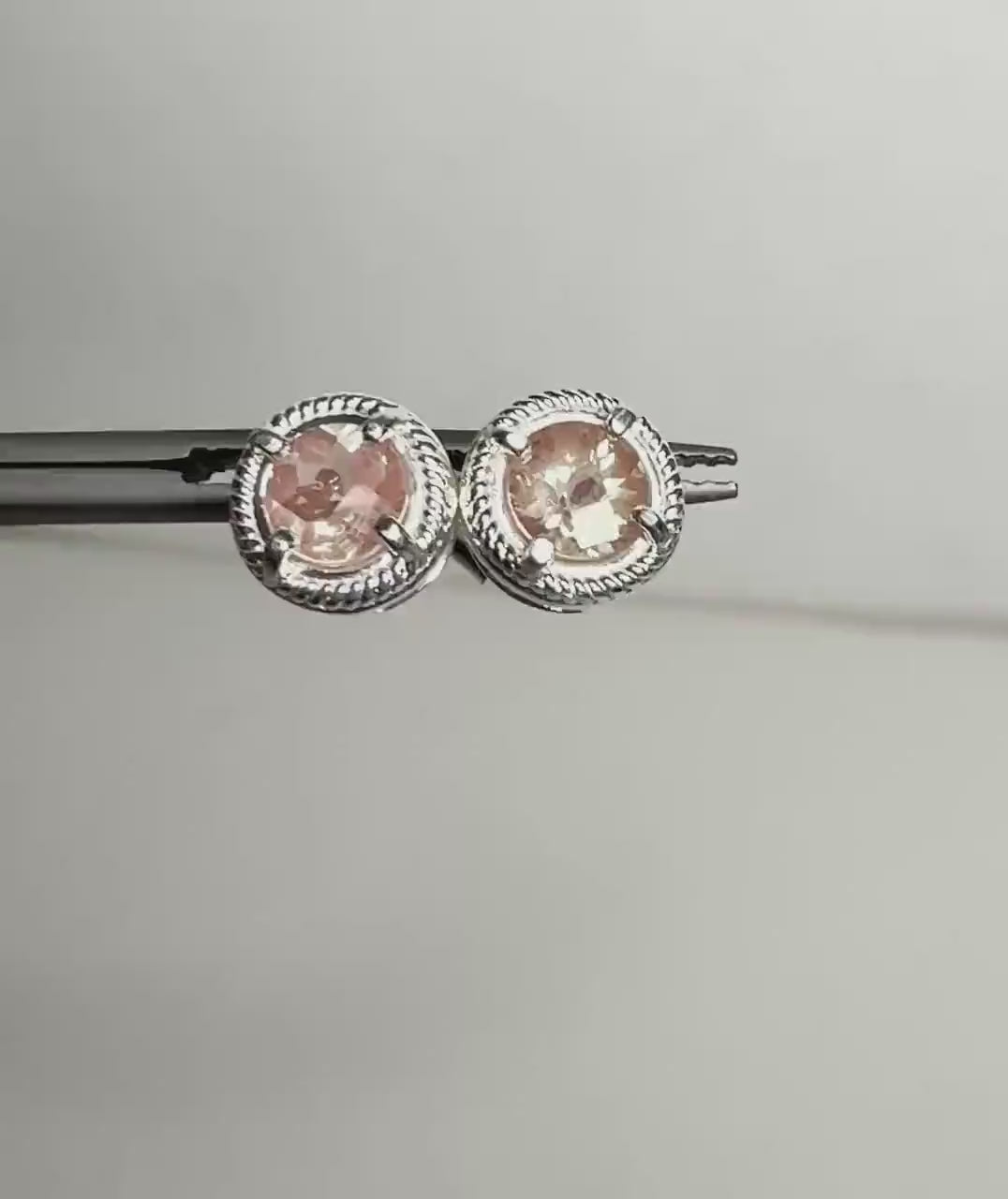 Checkerboard Faceted Andesine Rope Design Stud Earrings in Sterling Silver