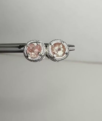 Checkerboard Faceted Andesine Rope Design Stud Earrings in Sterling Silver