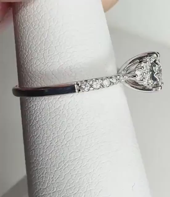 Squared Diamond Halo Cluster Engagement Style Ring Solid 14k White Gold size 4.75