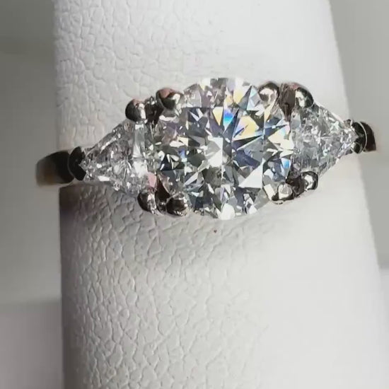 GIA Report Certified Diamond Round and Trillion Engagement Style Ring in Solid 18k Gold .81 VS1/I  1.31ctw approx size 7.5