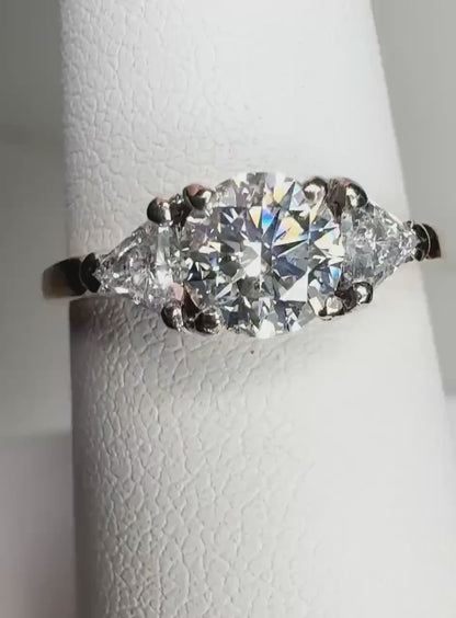 GIA Report Certified Diamond Round and Trillion Engagement Style Ring in Solid 18k Gold .81 VS1/I  1.31ctw approx size 7.5