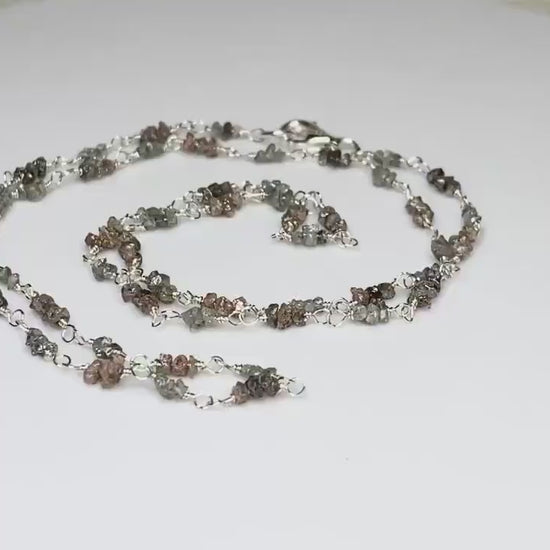 Rough Natural Silver and Brown Diamond Beaded Necklace in Sterling Silver