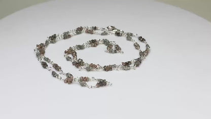 Rough Natural Silver and Brown Diamond Beaded Necklace in Sterling Silver