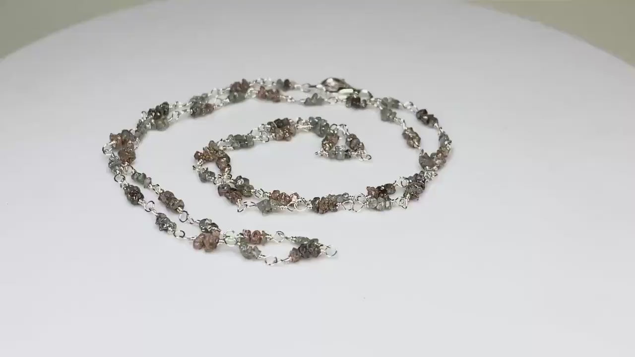 Rough Natural Silver and Brown Diamond Beaded Necklace in Sterling Silver