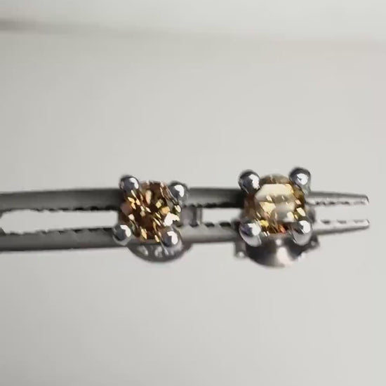 Chocolate Champagne Colored Natural Diamond Stud Earrings in Sterling Silver 3mm .25ctw