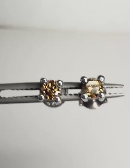 Chocolate Champagne Colored Natural Diamond Stud Earrings in Sterling Silver 3mm .25ctw