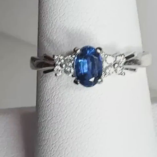 Kyanite and Diamond Ring Solid 10k White Gold size 7.25