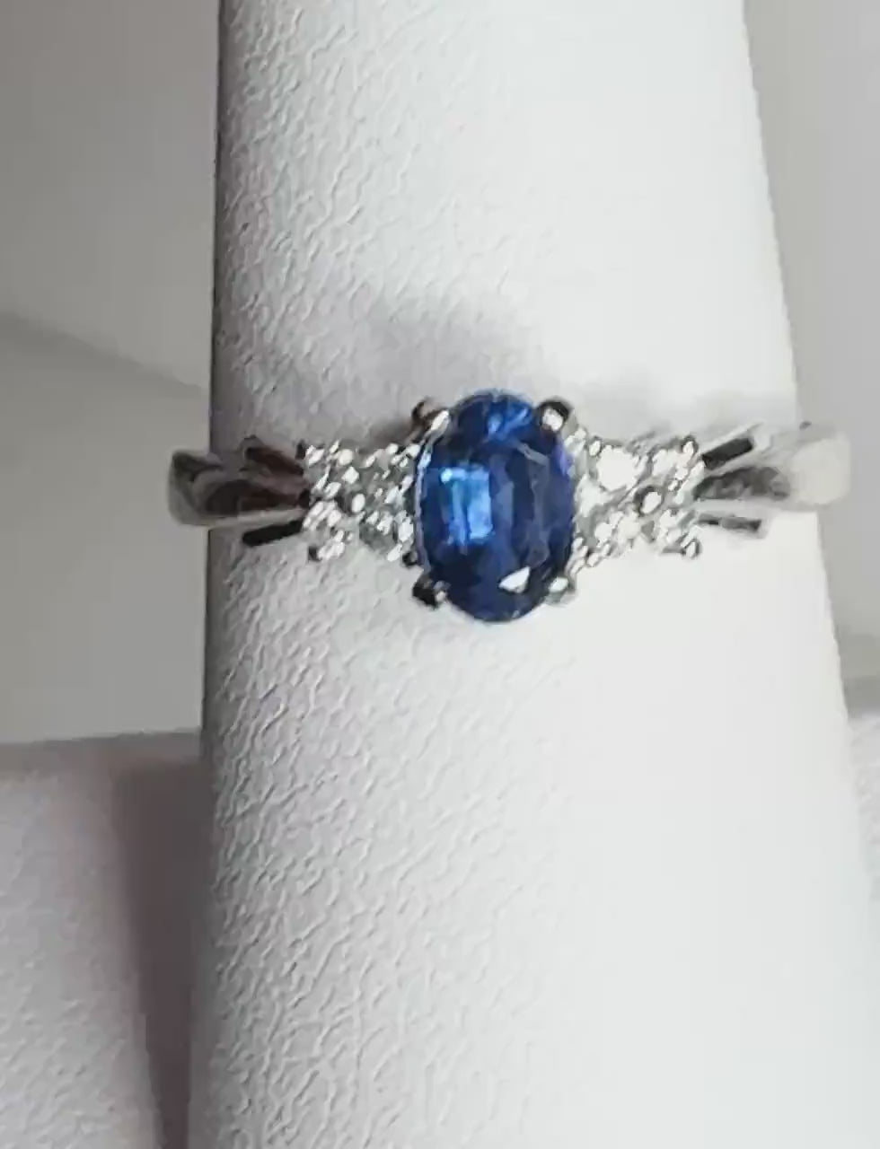 Kyanite and Diamond Ring Solid 10k White Gold size 7.25