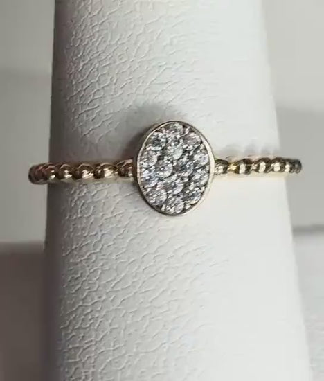 Dainty Adorable Beaded Crystal Ring Solid 14k Gold size 8