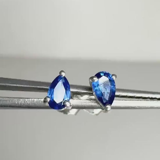 Kyanite Stud Earrings Tear Pear Shape in Sterling Silver