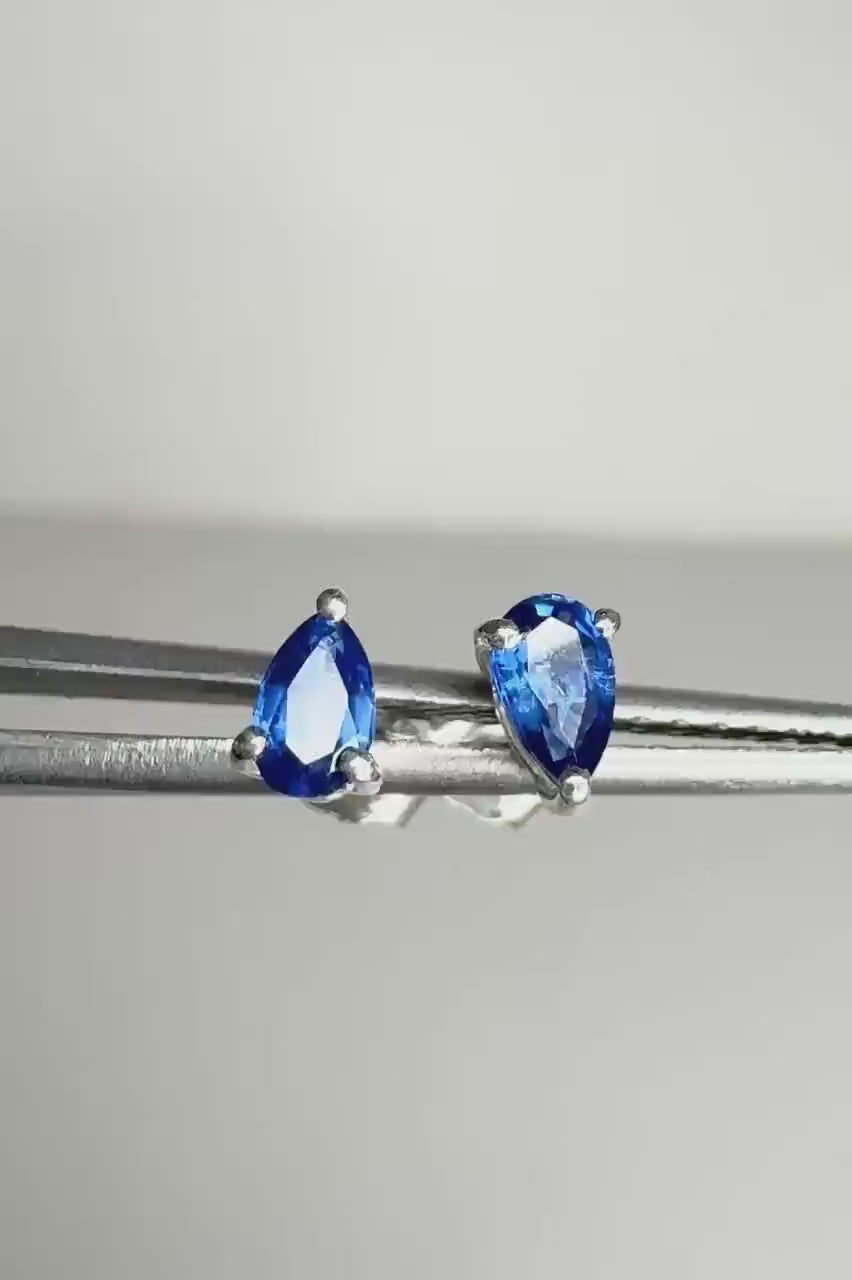 Kyanite Stud Earrings Tear Pear Shape in Sterling Silver