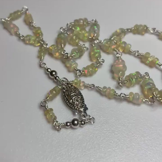Ethiopian Wello Opal beaded necklace in solid sterling silver