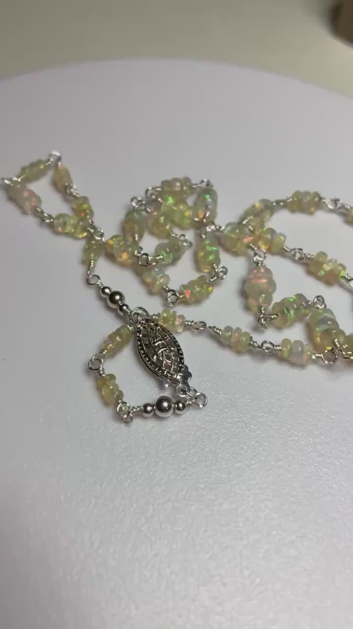 Ethiopian Wello Opal beaded necklace in solid sterling silver