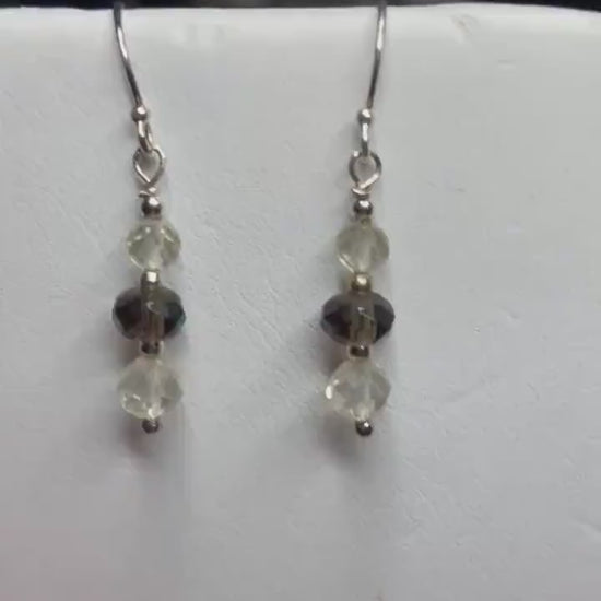 Oregon Sunstone and smokey quartz beaded dangle drop earrings