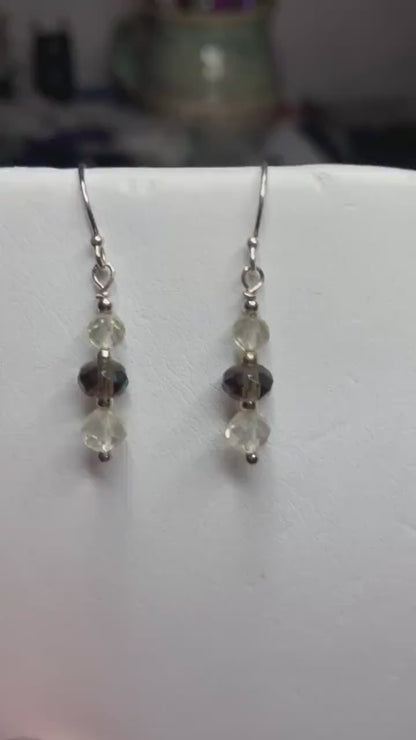 Oregon Sunstone and smokey quartz beaded dangle drop earrings