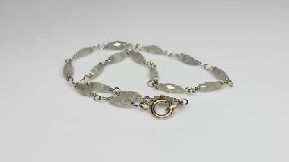 Natural Silver White Faceted Diamond Beaded Bracelet Solid 14k and 10k Gold 2 Tone est. 3ctw+