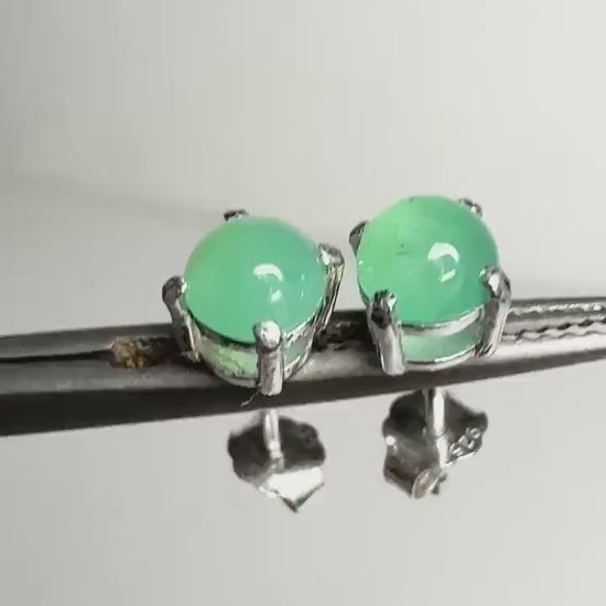 Australian Chrysoprase Cabochon Stud Earrings in Sterling Silver 5mm