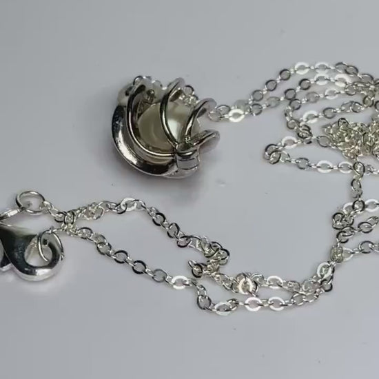 Soft Cream Akoya Pearl Caged Sterling Silver Pendant and Necklace 7.8mm