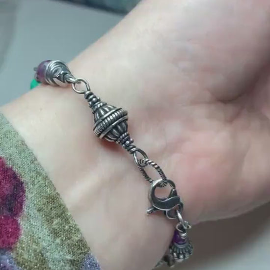 Multi Gem Fun weighty sterling silver beaded bracelet